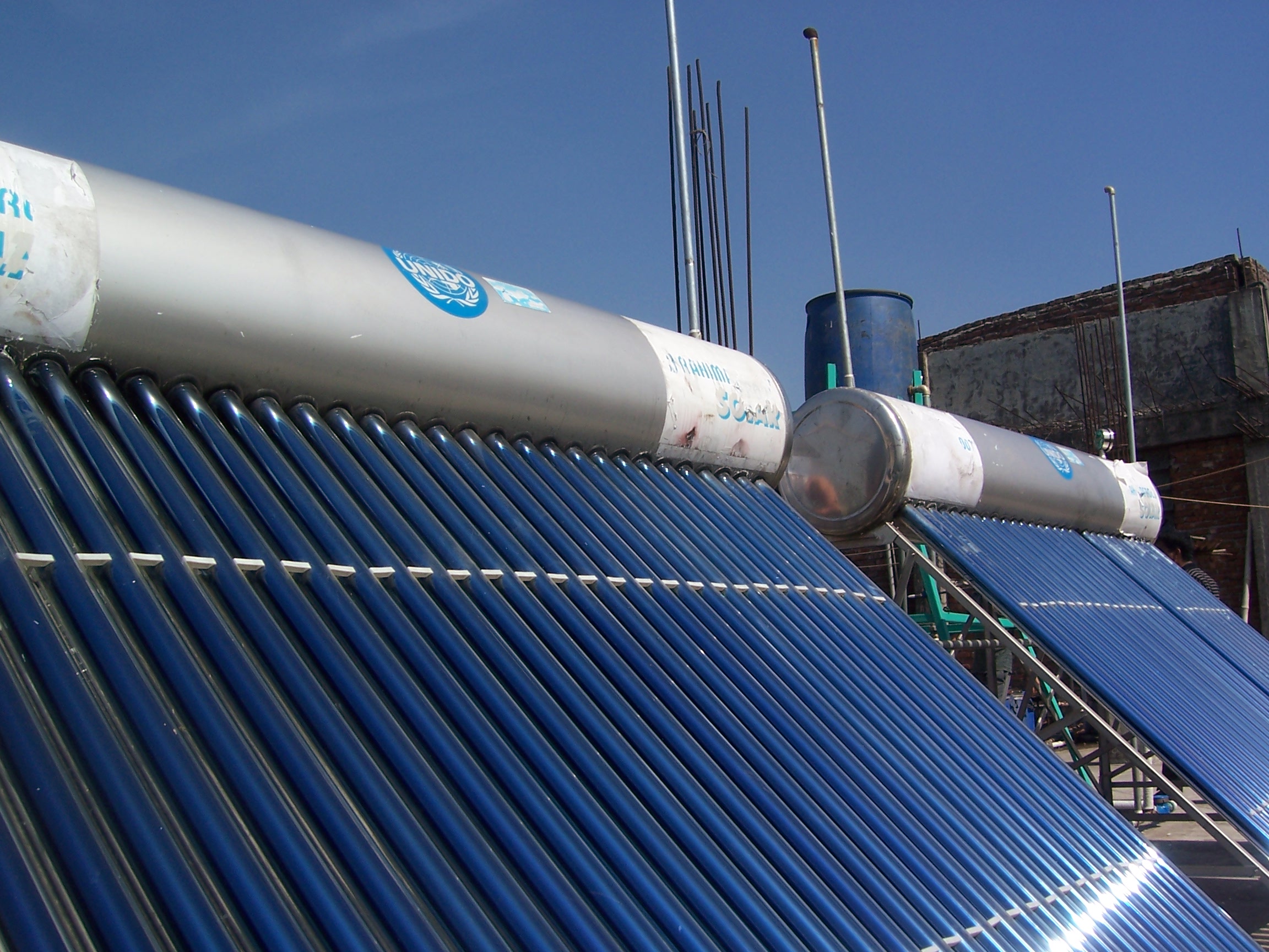 Detail of the first SWHS installed UNIDO renewable energy in tanning industry solar water heating