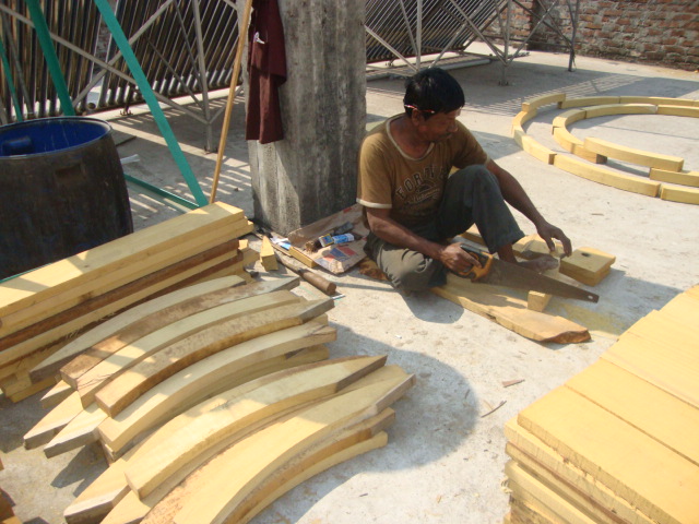 Carpenter working on wooden sectors UNIDO improved chrome tanning, tanning drum modification Re-Tie Bangladesh